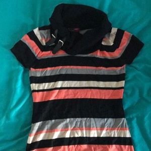 Knee length black cowl sweater dress